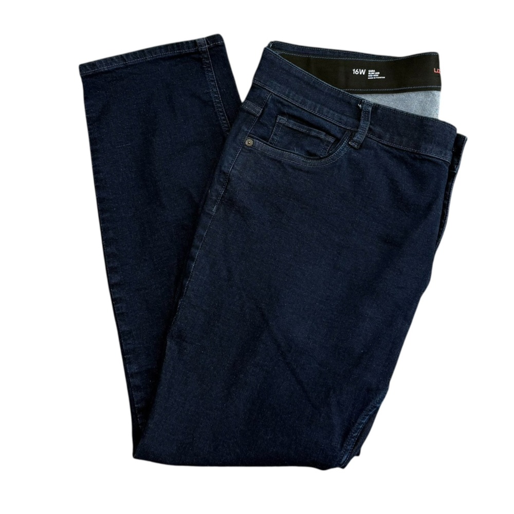 Liz Claiborne Sara Slim Leg Mid-Rise Dark Blue Jeans, Stretch, Women's Size 16W